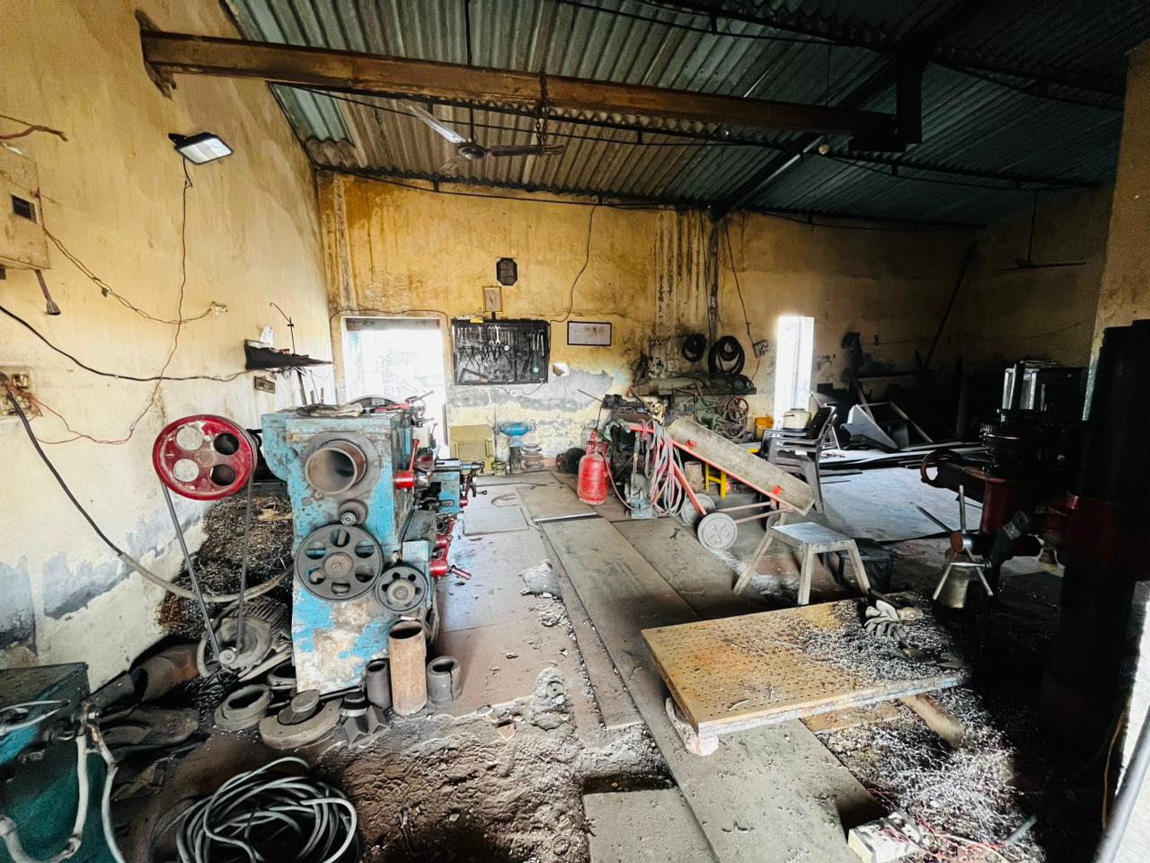 Industrial welding and machinery fabrication in progress